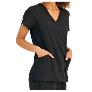 Hanes Comfort Fit Stretch Women's V neck Scrub Top small  Black Shirt Scrubs S
